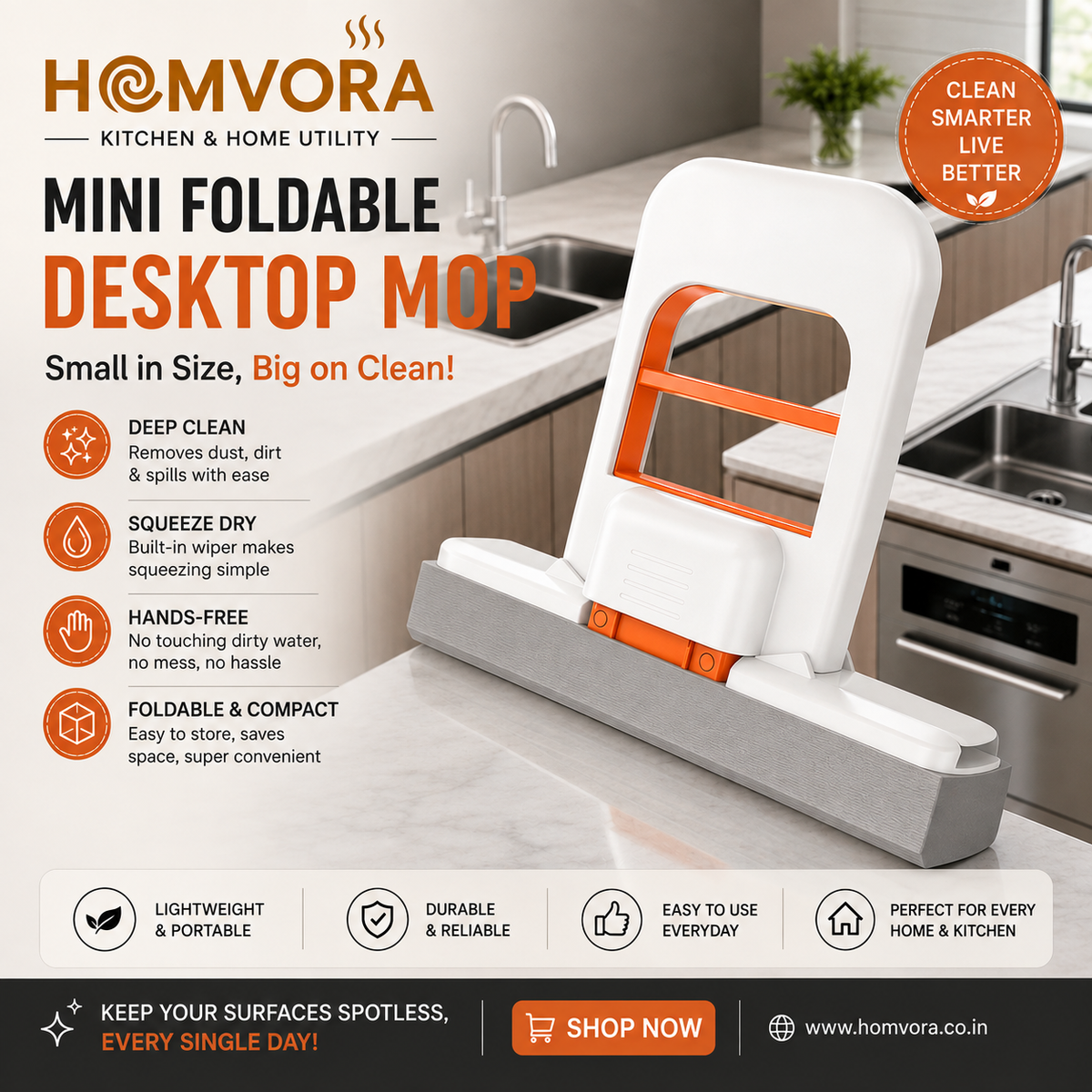 Homvora Foldable Mini Self-Squeeze Sponge Mop