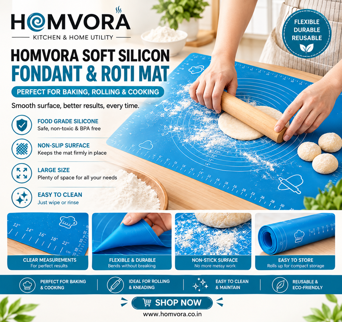 Homvora Soft Silicon Fondant & Roti Mat Buy 1 Get 1 Free
