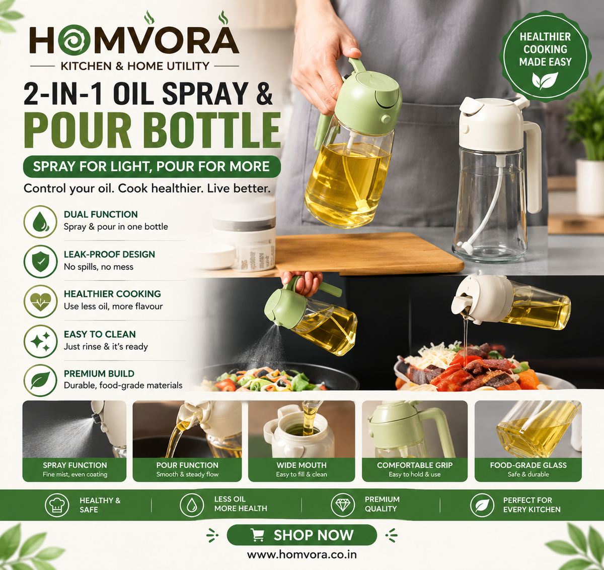 Homvora Sprayable And Pourable Oil Bottle
